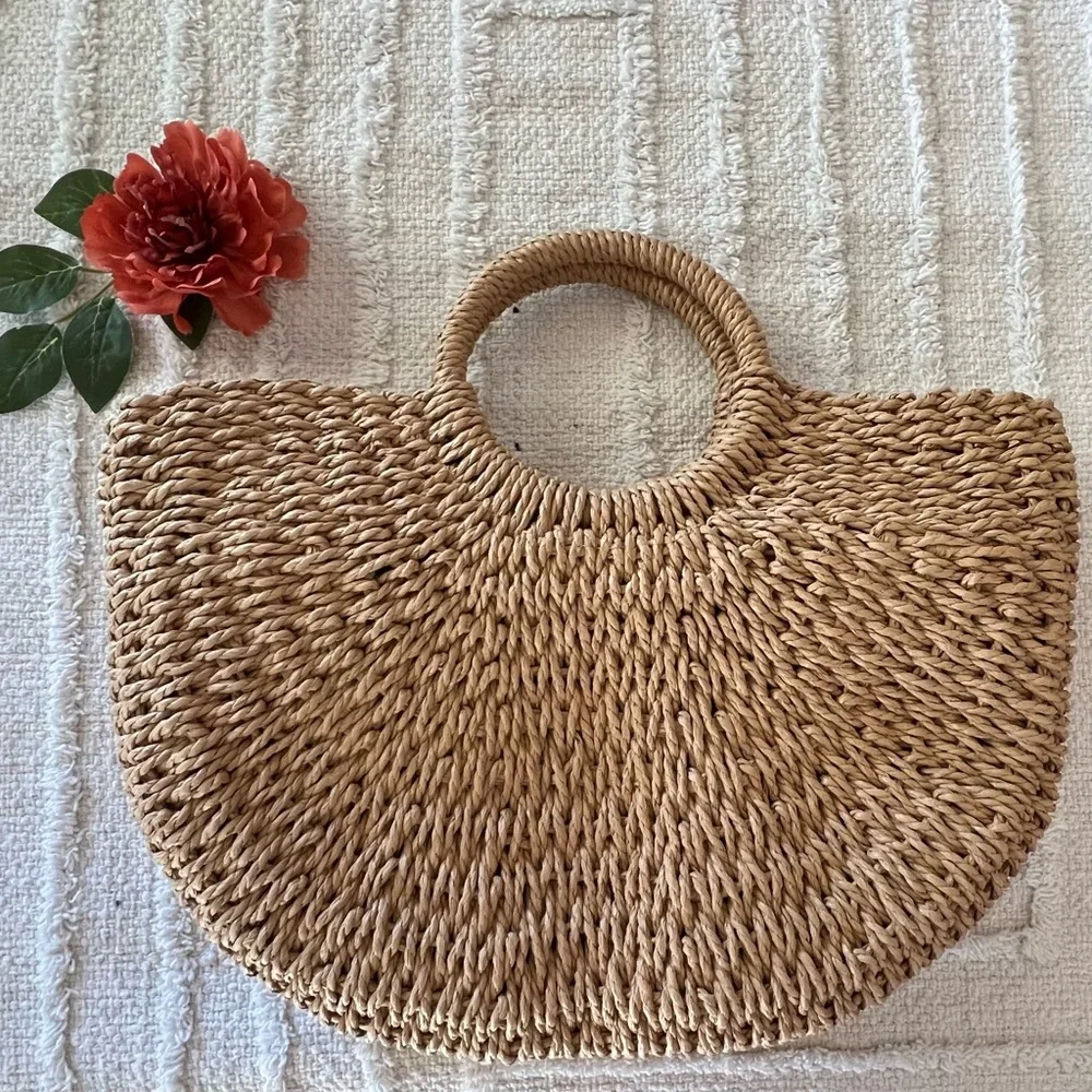 Summer large beach handmade rattan straw tote bag